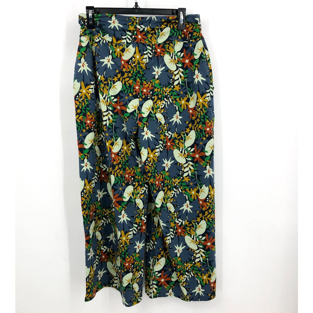 TOAD & CO Women's Chaka Wide Leg Pants Large Blue Midnight Floral Pull-On NWT