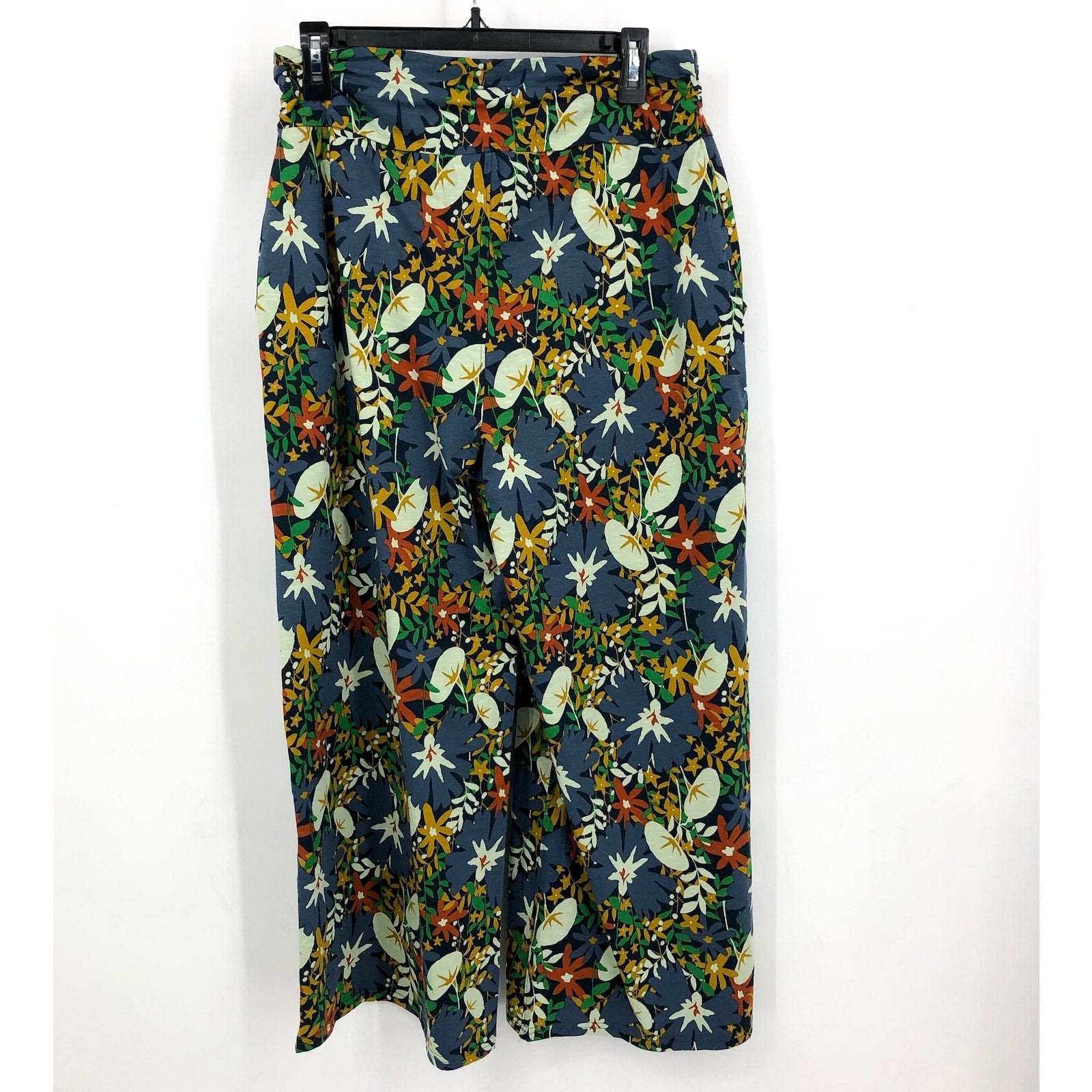 TOAD & CO Women's Chaka Wide Leg Pants Large Blue Midnight Floral Pull-On NWT