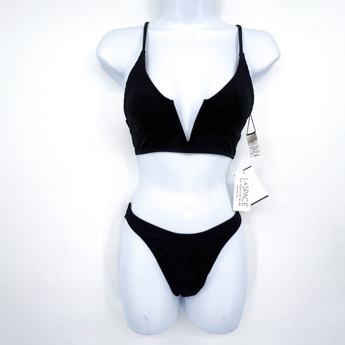 L*SPACE Bikini Siren Top & Dominic Bottom Bitsy Medium Black NWT