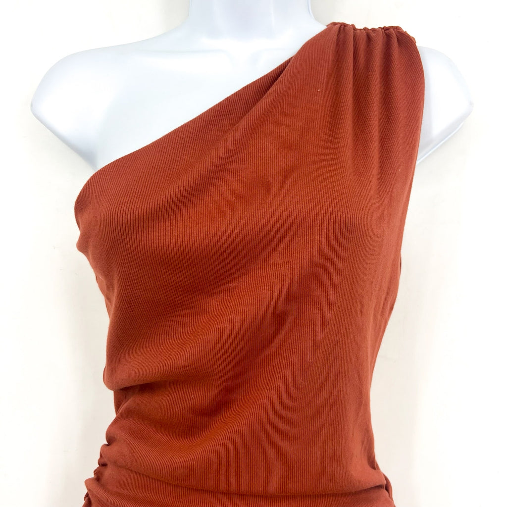 MICHAEL STARS Womens Andrea Midi Dress Small Rustic Orange One Shoulder NWT