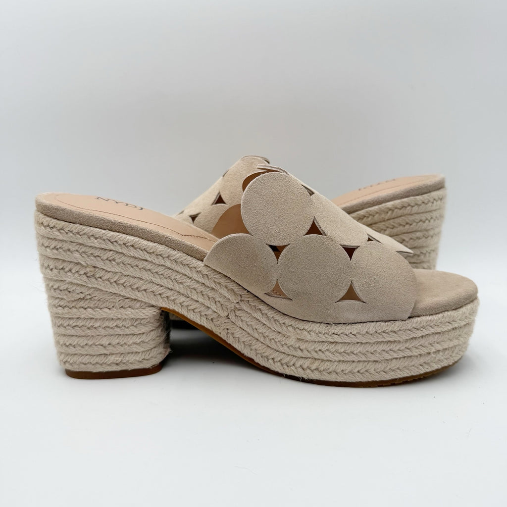 NYDJ Womens Helene Heeled Sandals Size 8.5 M Sand Beige Suede Platform NIB