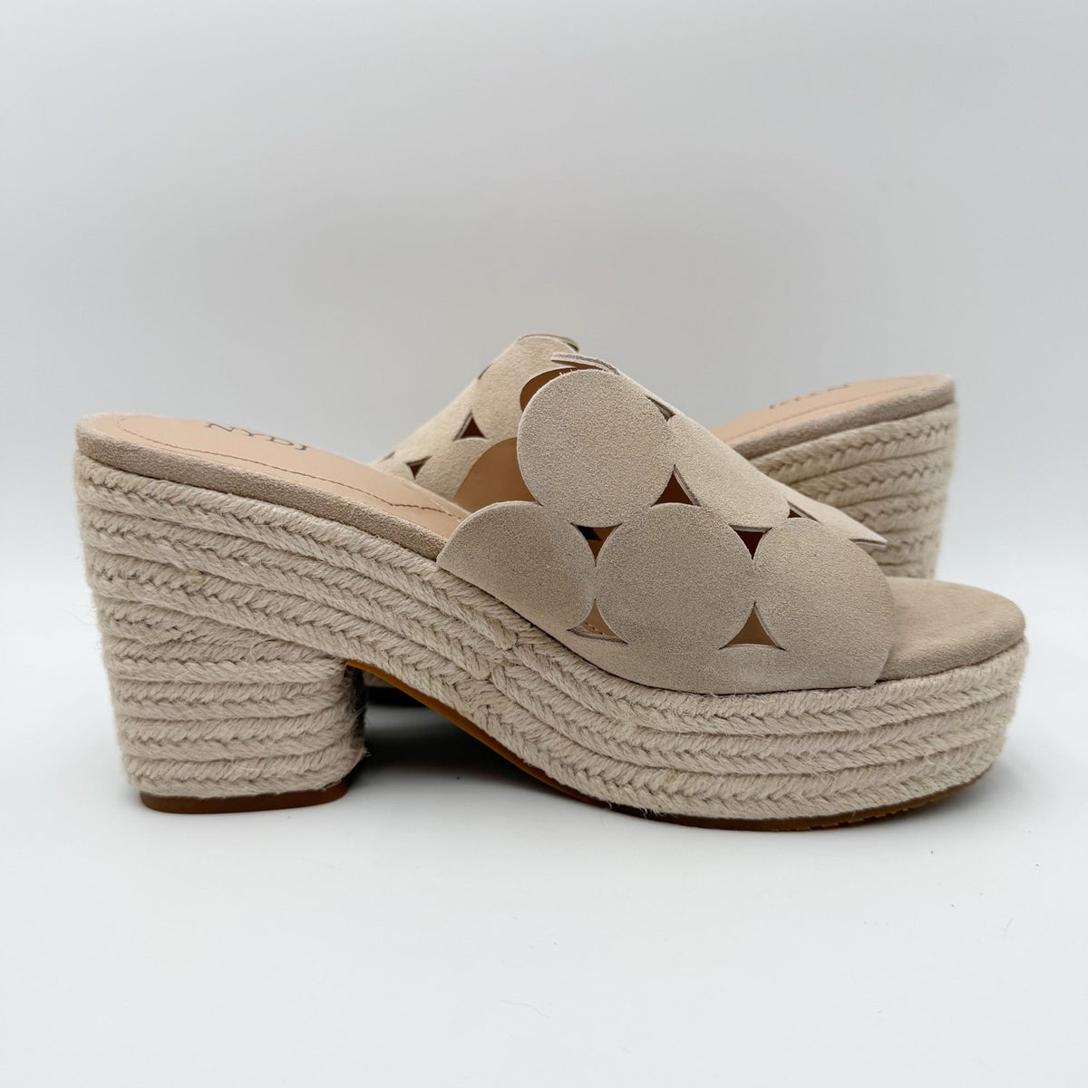 NYDJ Womens Helene Heeled Sandals Size 8.5 M Sand Beige Suede Platform NIB