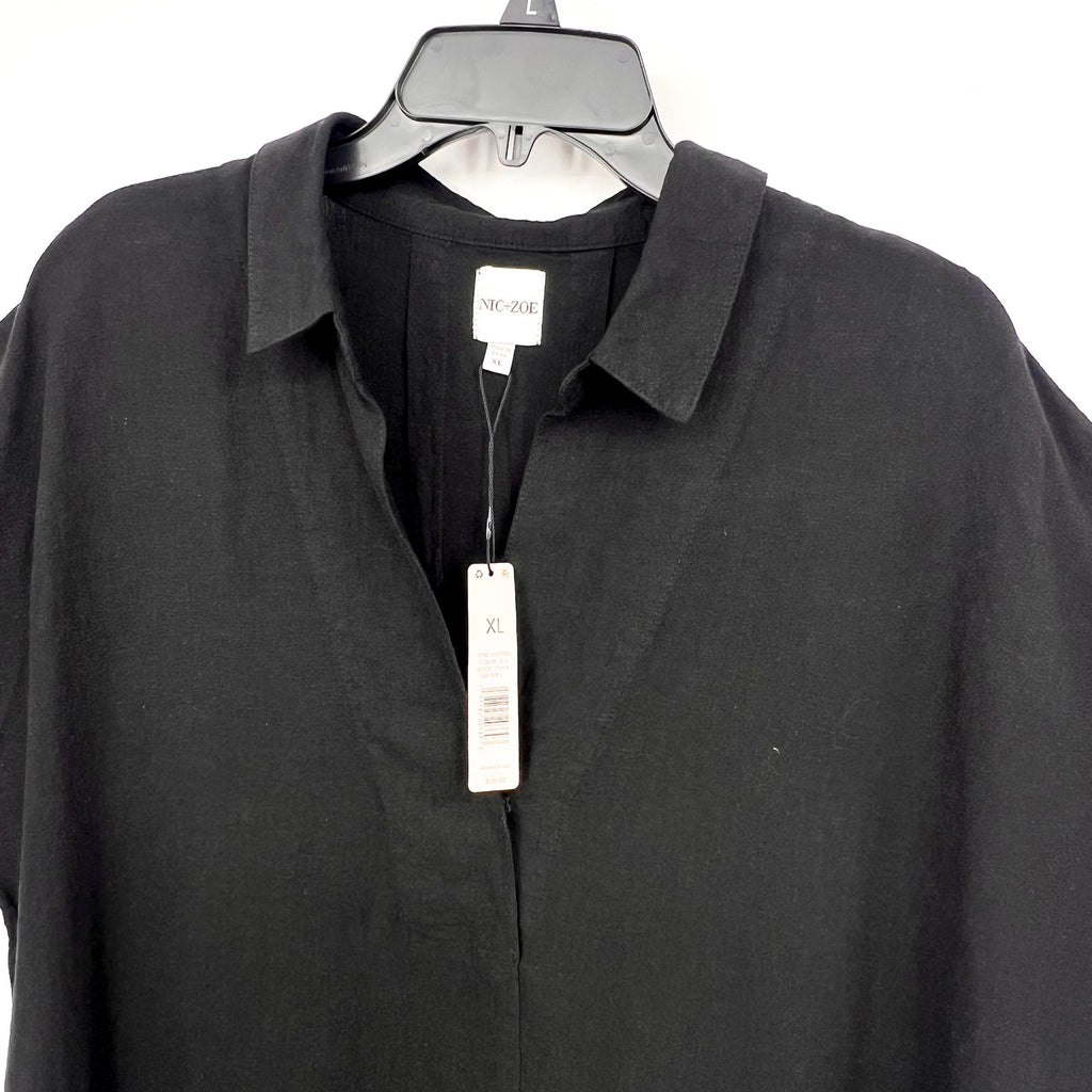 NIC + ZOE Women's Rumba Linen Devon Tunic Dress XL Black Elbow Sleeve NWT