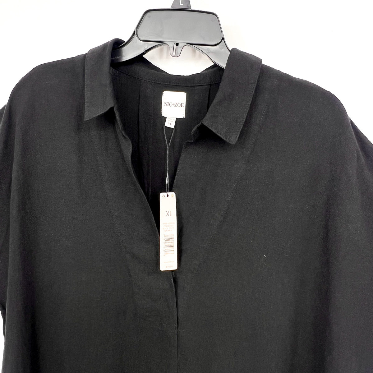 NIC + ZOE Women's Rumba Linen Devon Tunic Dress XL Black Elbow Sleeve NWT