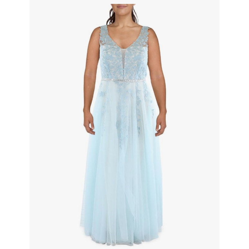 SAY YES TO THE PROM TLC Women's Embroidered Prom Dress 14W Light Blue NWT
