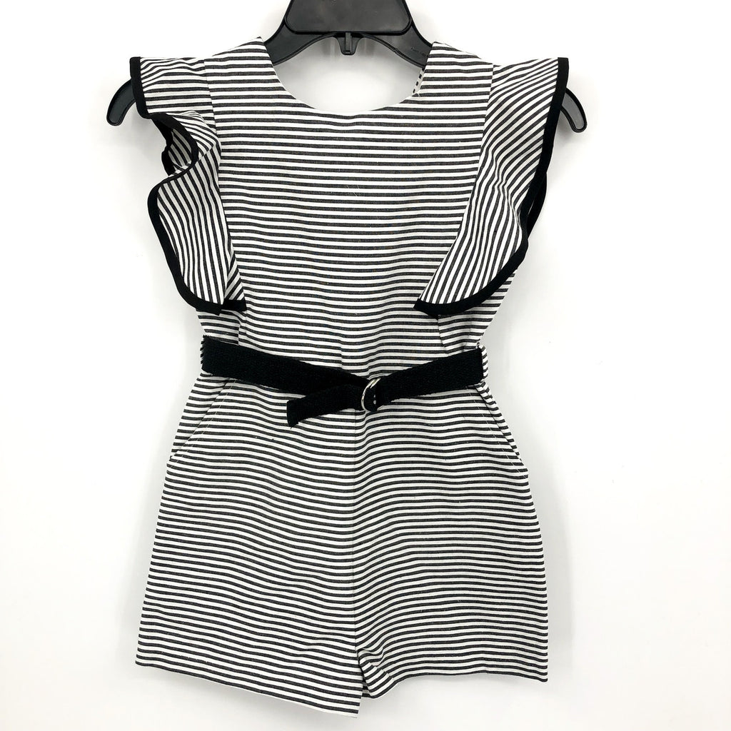 BARDOT Girls Esther Belt Playsuit Romper Medium Black White Stripe Ruffle NWT