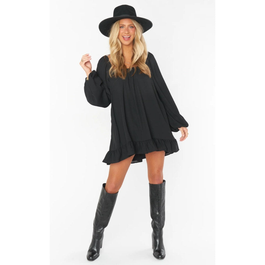 SHOW ME YOUR MUMU Women's Briar Mini Dress Small Black Ruffle Long Sleeve NWT