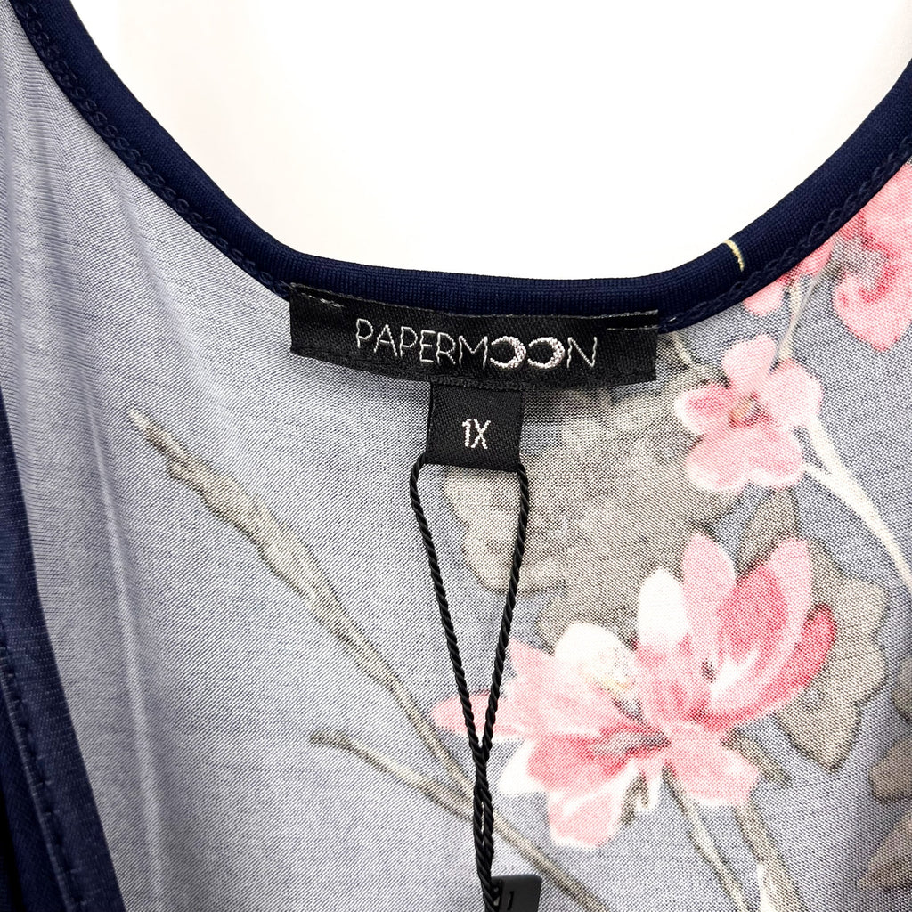 PAPERMOON Women's Basima Back Detail Knit Top 1X Navy Blue Floral Stitchfix NWT