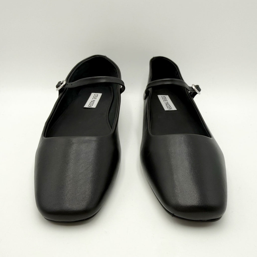 Steve Madden Womens Maple Flats Size 7.5 M Black Leather Mary Jane NWOB