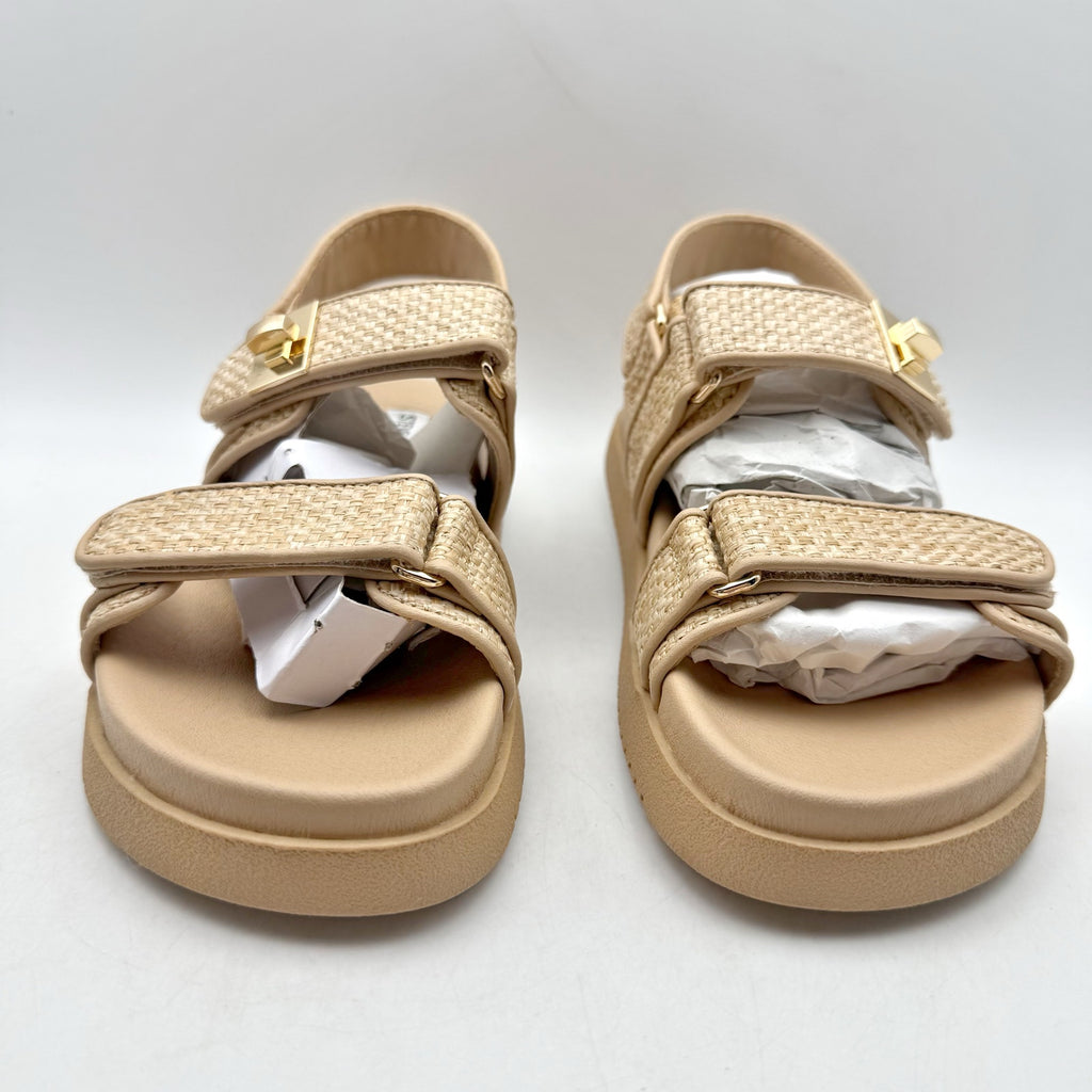 Steve Madden Womens Mona Sandal US 9.5 M Tan Brown Raffia NIB