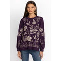 JOHNNY WAS Women's Ivey High Slit Sweatshirt Medium Deep Purple Floral NWT