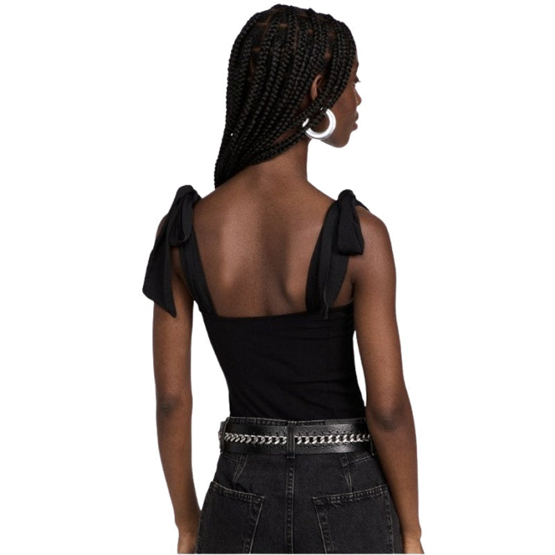 FREE PEOPLE Women's Lola Tank Bodysuit Small Black Tie Shoulder Thong NWT