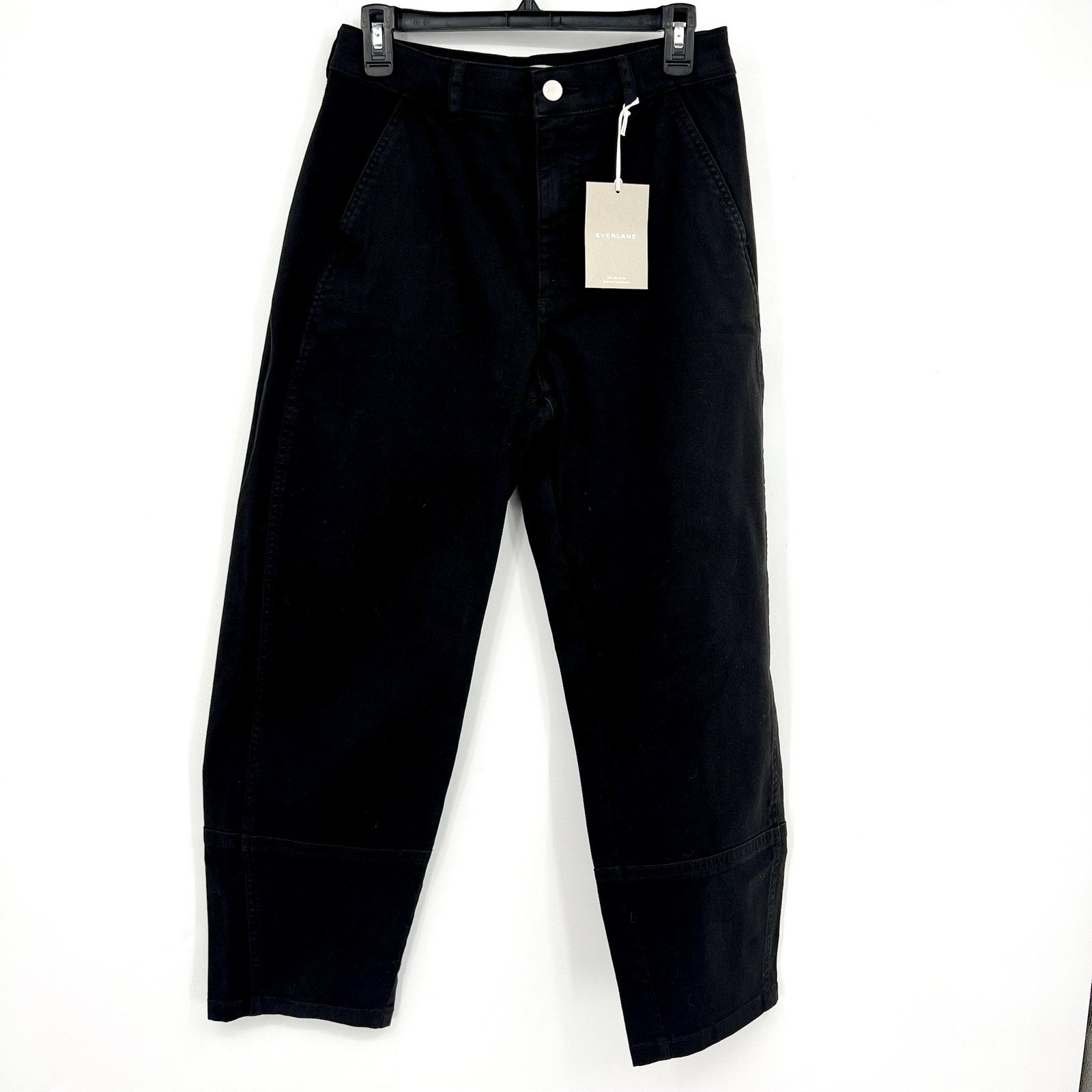 EVERLANE Women's The Utility Barrel Pants Size 12 TALL Black Cotton Twill NWT