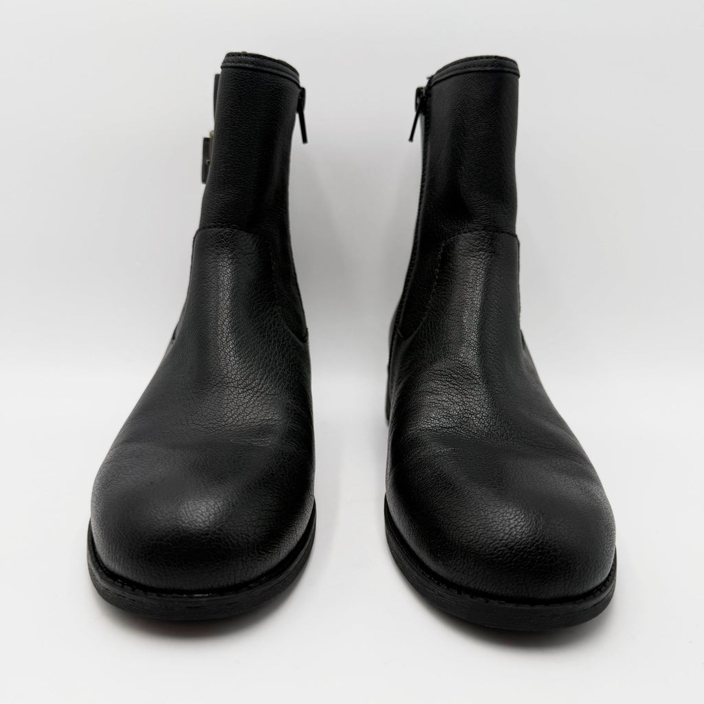 Vionic Womens Jill Zip Ankle Boots Size 7 EU 37 Black Leather Buckle NWOB