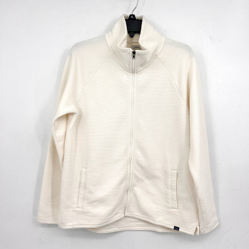 L.L BEAN Womens Lakewashed Full-Zip Sweater Medium White Sea Salt NWT