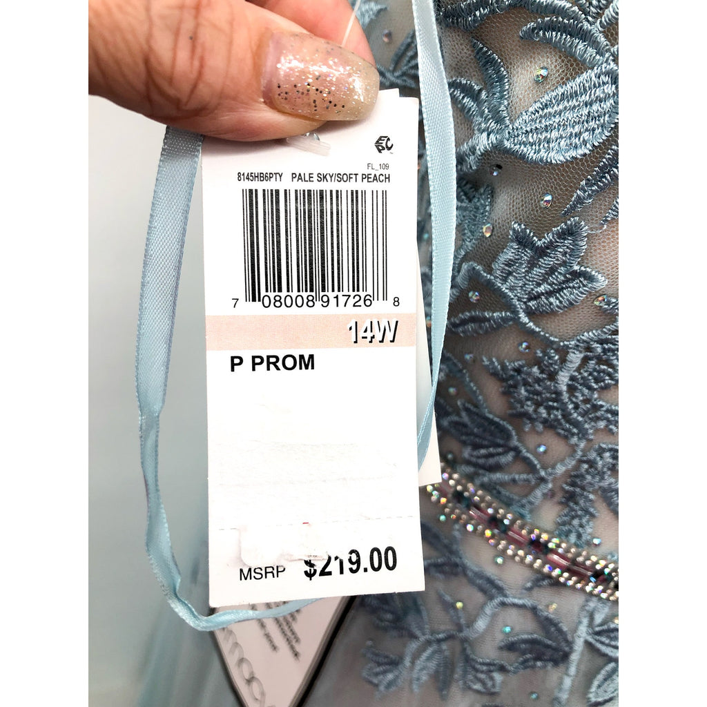SAY YES TO THE PROM TLC Women's Embroidered Prom Dress 14W Light Blue NWT