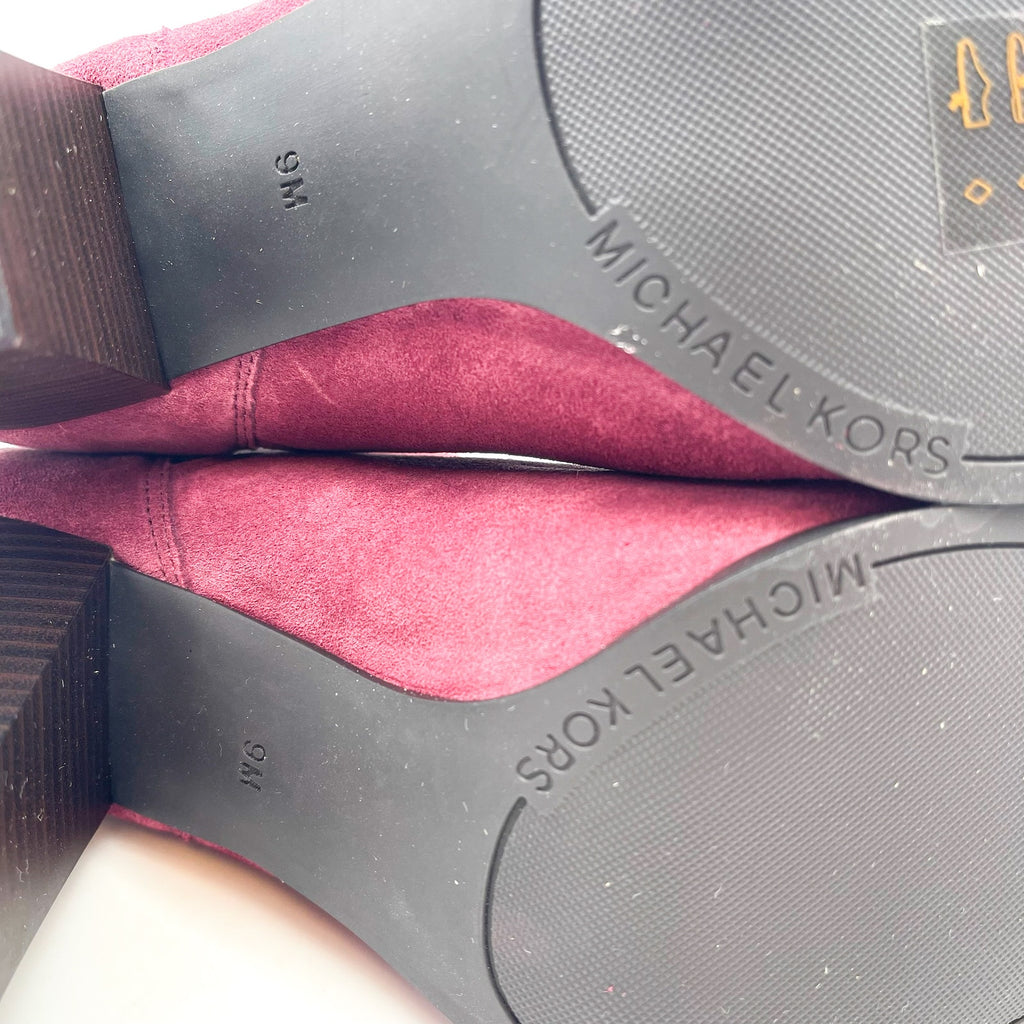 MICHAEL KORS Womens Evaline Booties Size 8.5M Mulberry Red Suede Heeled NWOB