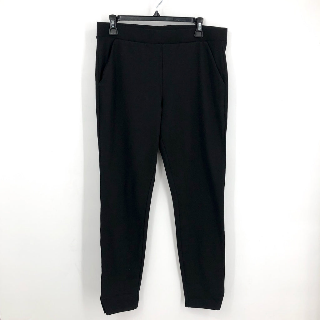 HUE Women's Ponte 7/8 Leggings Large Black Ankle Slit Stretch NWT