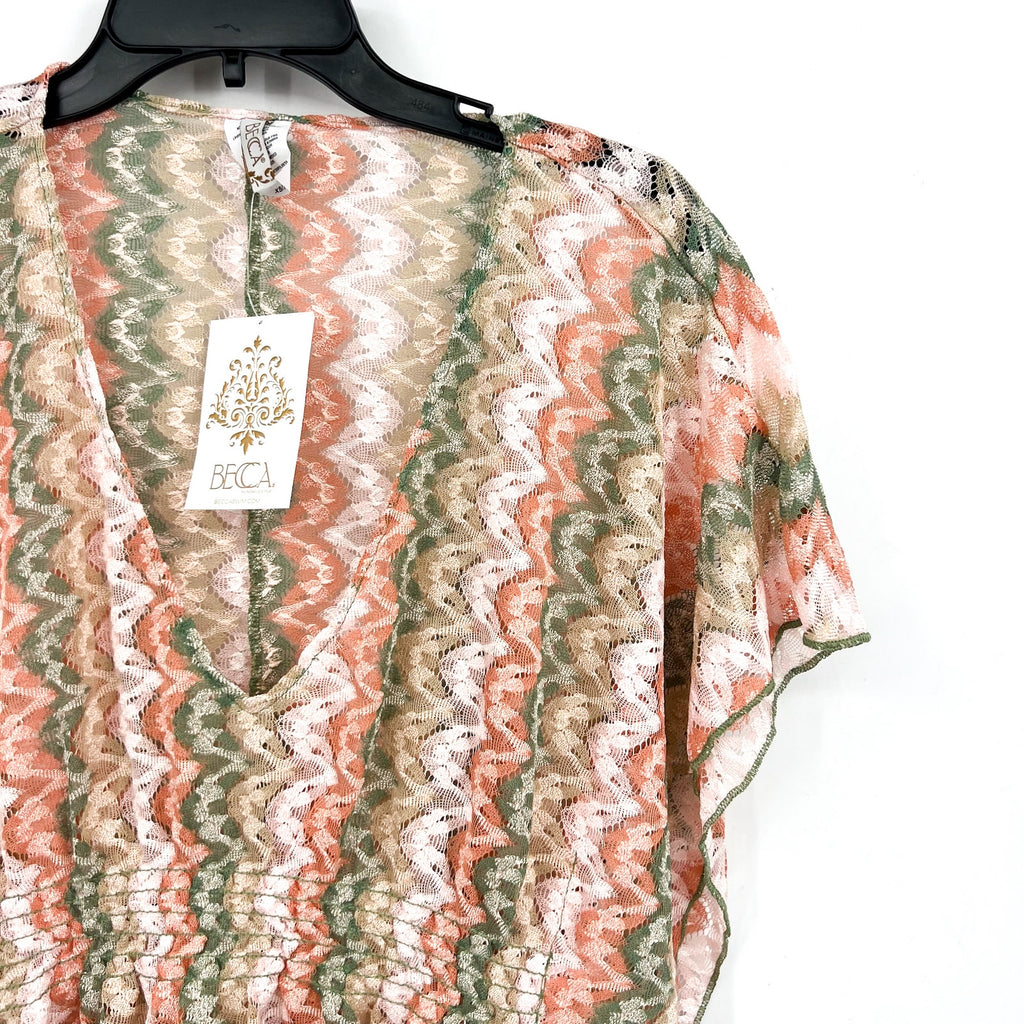 BECCA Women's Solstice Crochet Tunic Swim Cover-Up Dress XS Pink Green Multi NWT