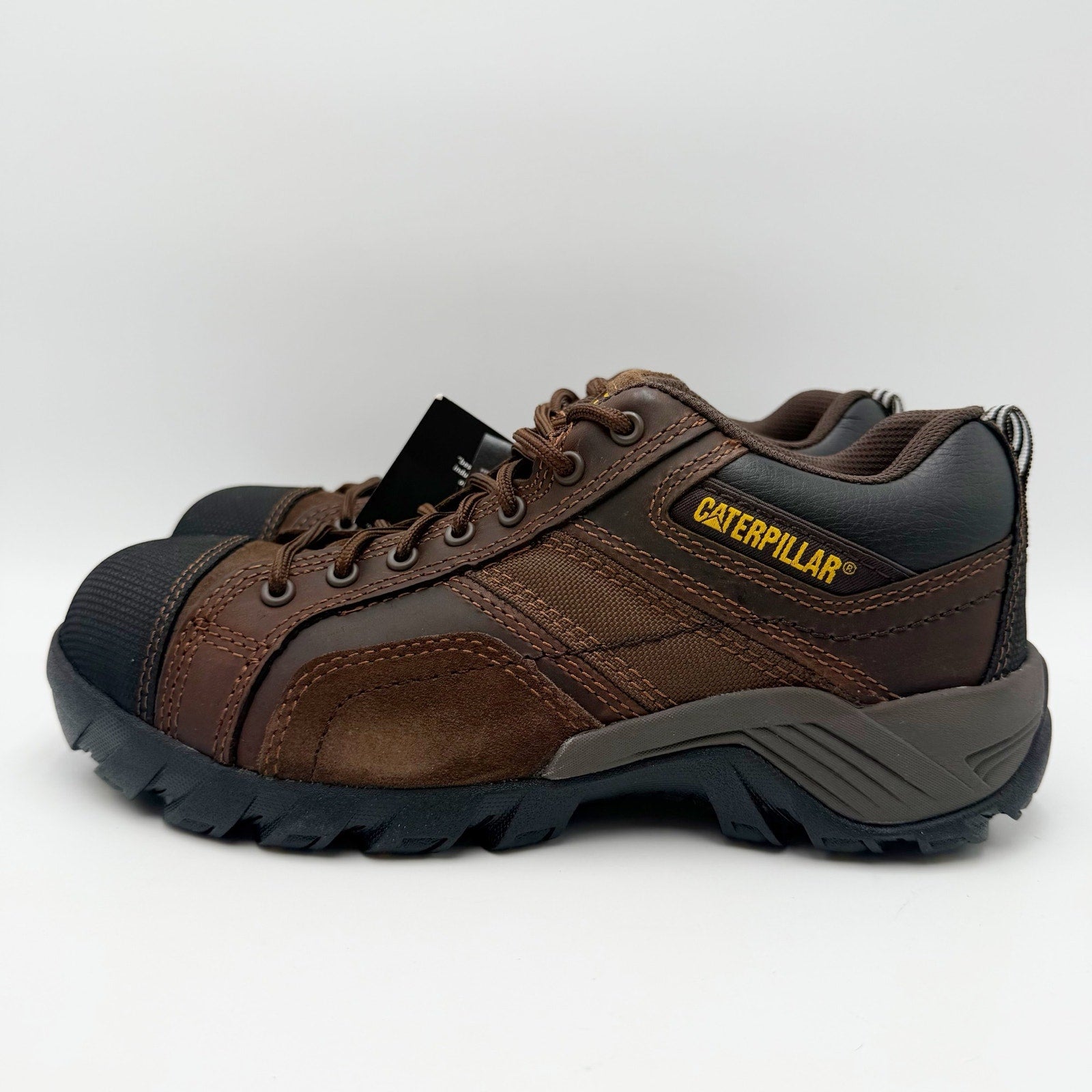 Caterpillar Mens Argon Composite Toe Work Shoes Size 7 WIDE Brown Leather NIB