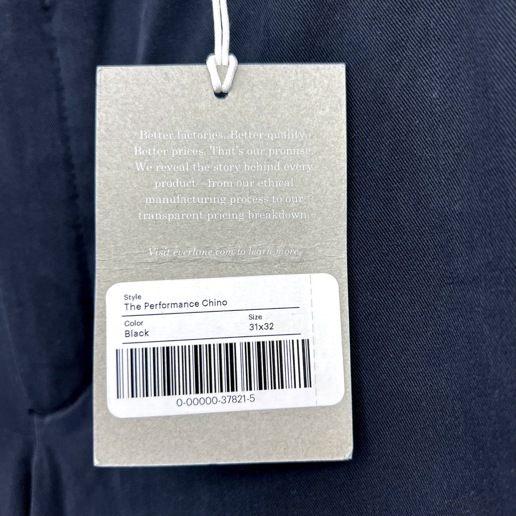 EVERLANE Men's Uniform Performance Chino Pants 31x32 Black Slim Fit NWT