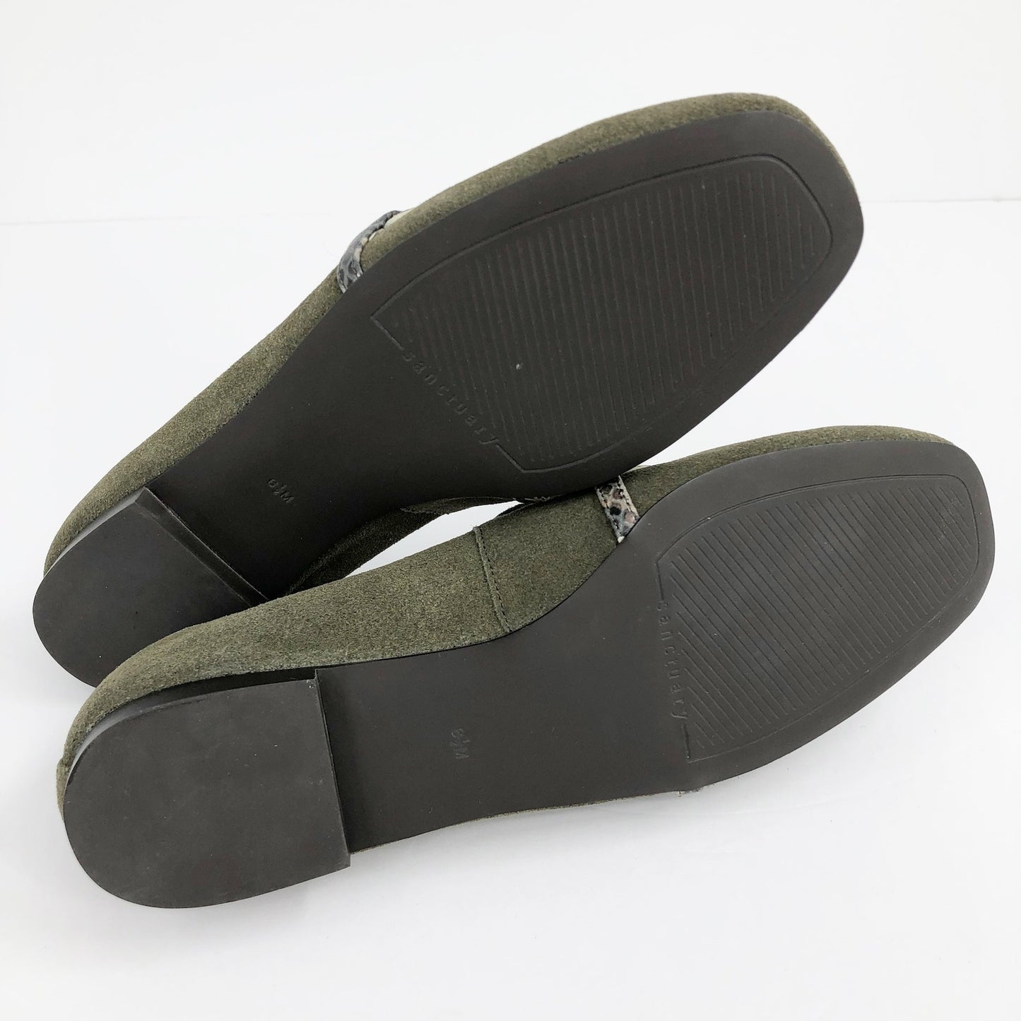 SANCTUARY Blast Suede Loafers 6.5 Olive Green Python-Embossed Bit NWOB