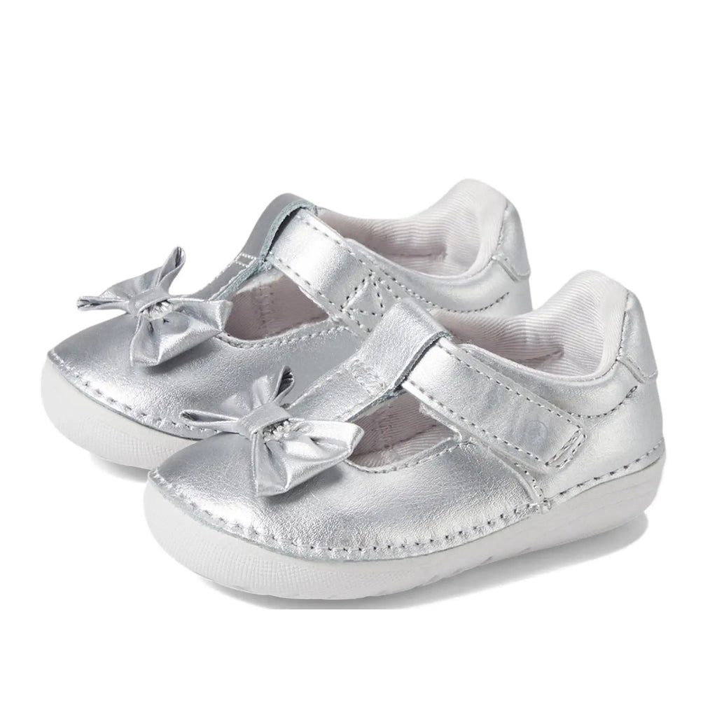 Stride Rite Girls Ashtyn Mary Janes Baby/ Toddler Size 6 Silver Shoes NIB