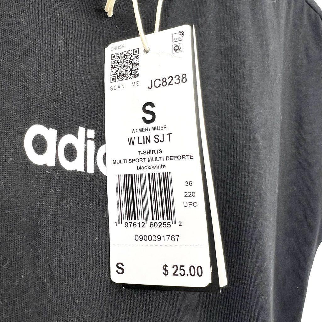 ADIDAS Women's Essentials Linear Cotton Tee Small Black White Short Sleeve NWT