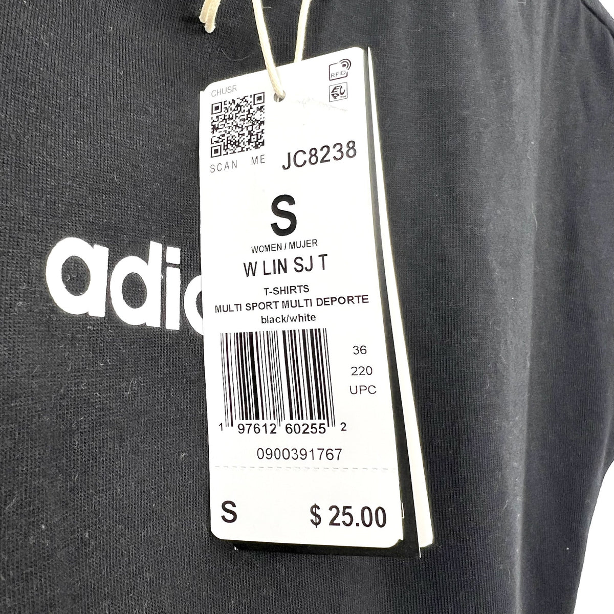 ADIDAS Women's Essentials Linear Cotton Tee Small Black White Short Sleeve NWT