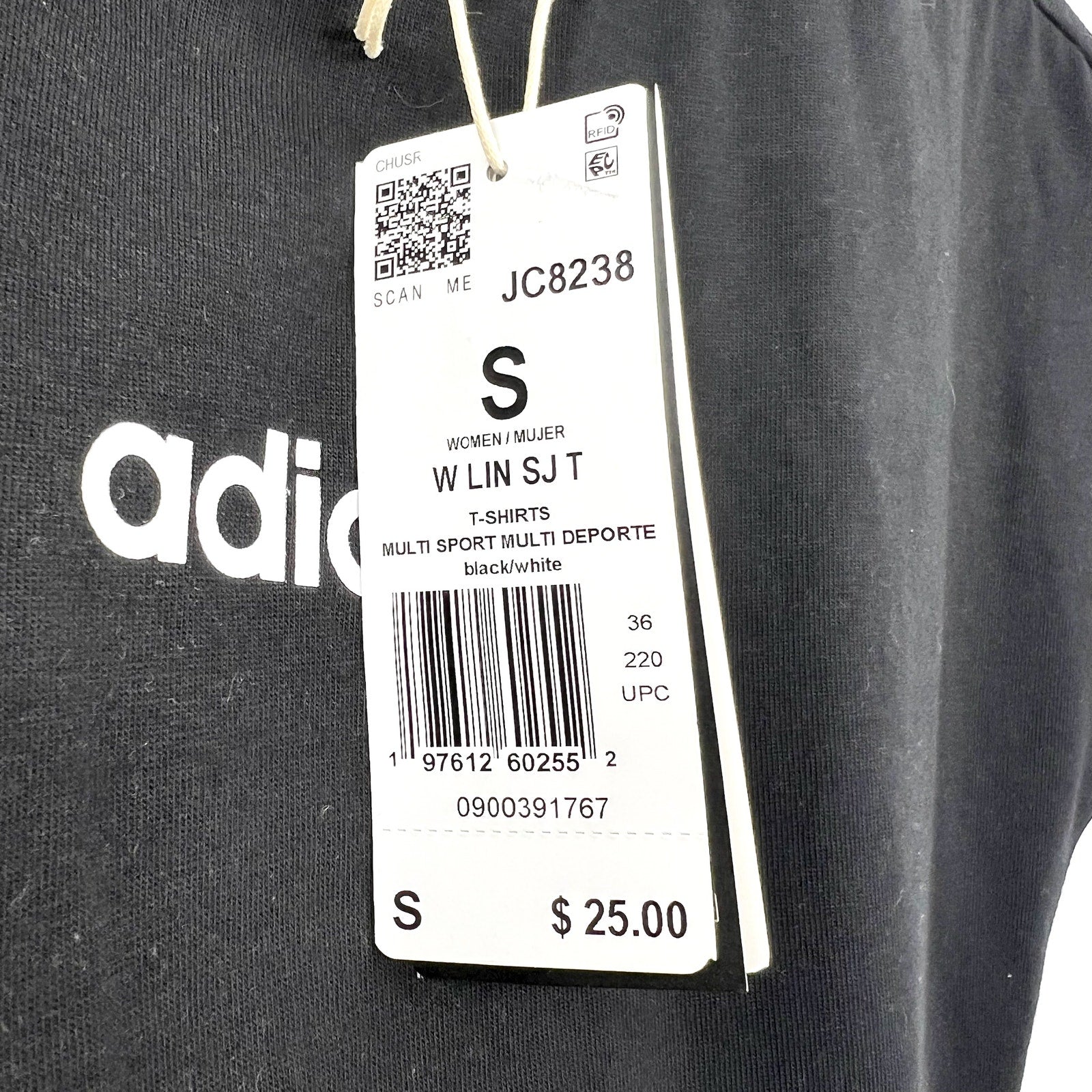 ADIDAS Women's Essentials Linear Cotton Tee Small Black White Short Sleeve NWT