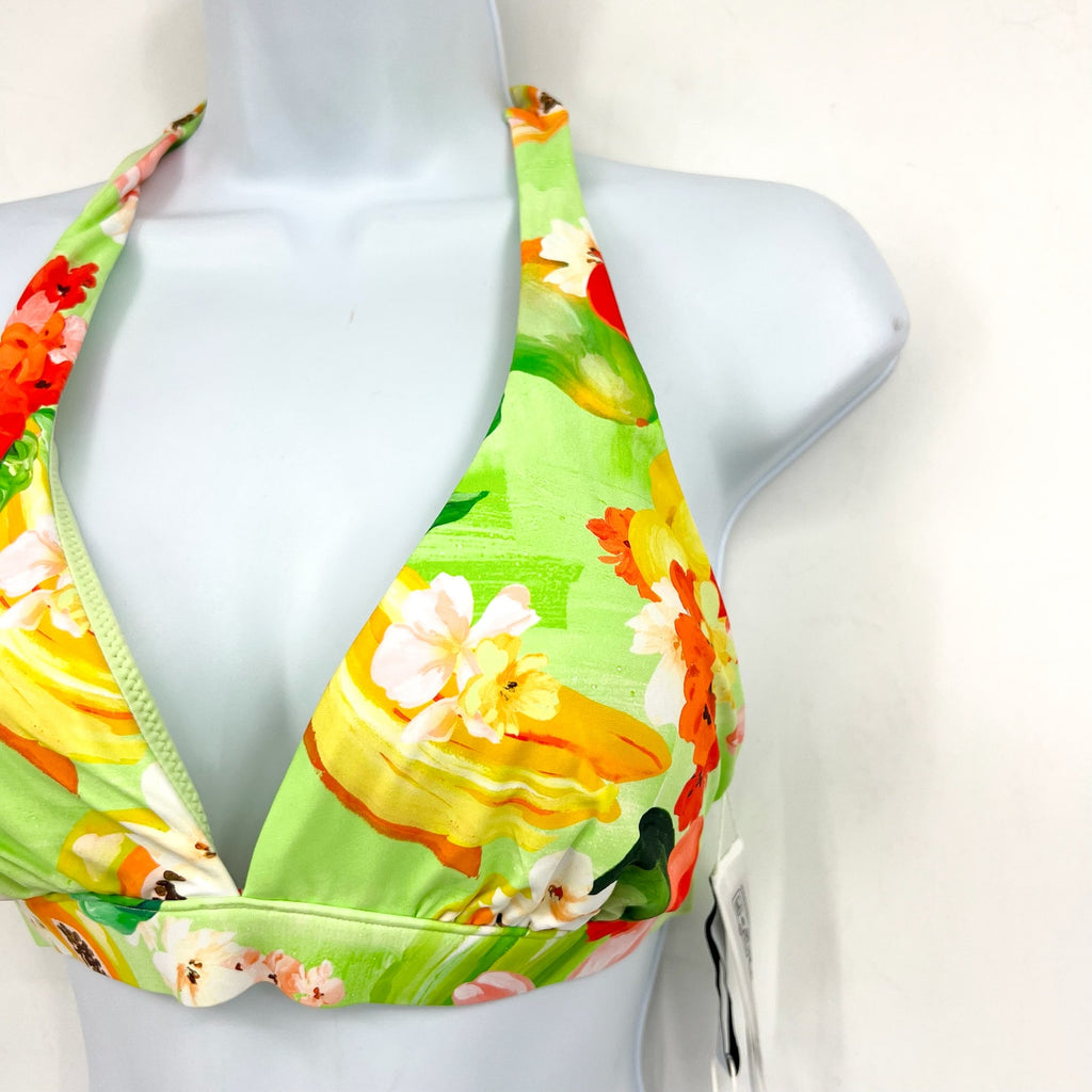 SEAFOLLY Womens Tropique Multi Fit Triangle Bikini Top Size 6 Green Longline NWT