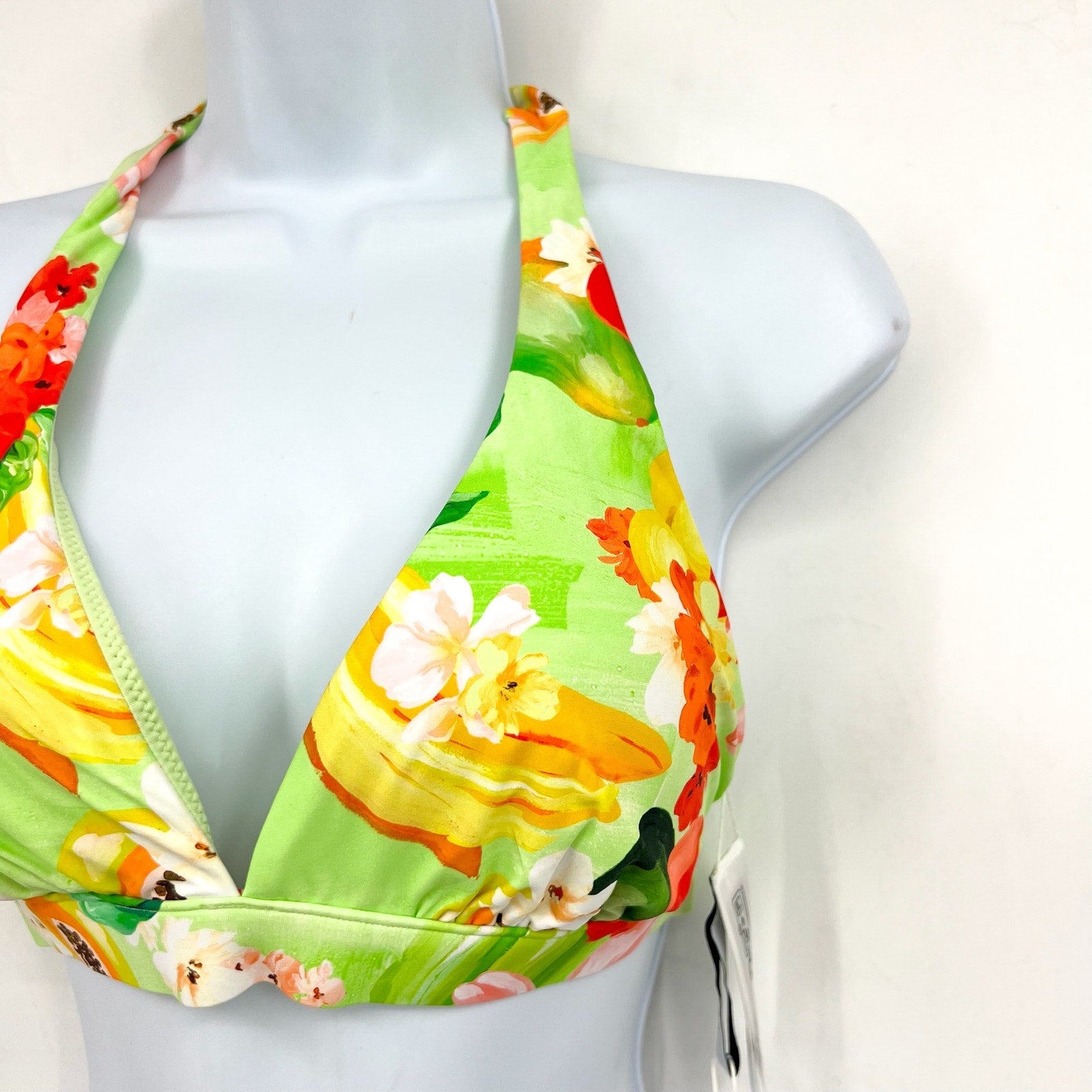 SEAFOLLY Womens Tropique Multi Fit Triangle Bikini Top Size 6 Green Longline NWT