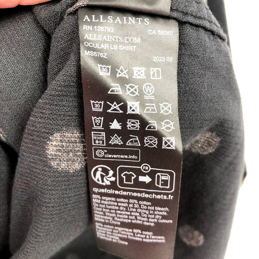ALLSAINTS Men's Ocular Corduroy Shirt Small Black Long Sleeve Polka Dot NWT