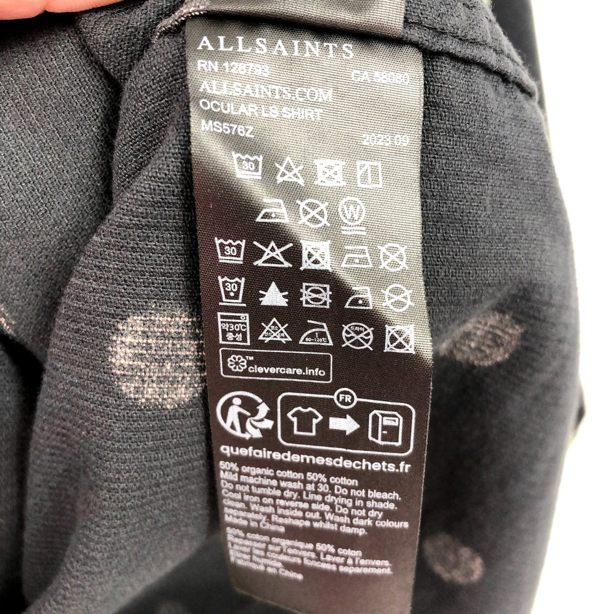 ALLSAINTS Men's Ocular Corduroy Shirt Small Black Long Sleeve Polka Dot NWT