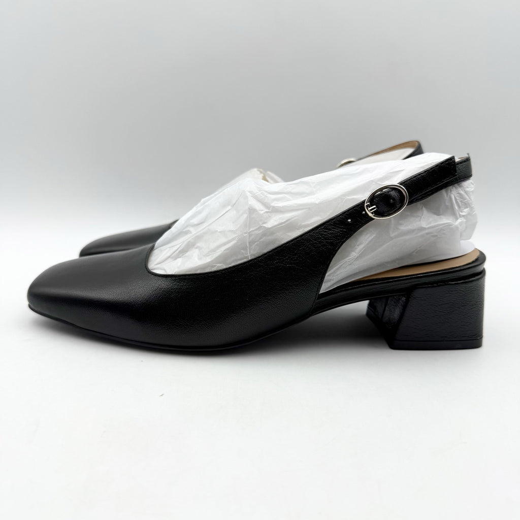 NATURALIZER Womens Jayla Low Slingback Pumps Size 6 WIDE Black Leather Heels NIB
