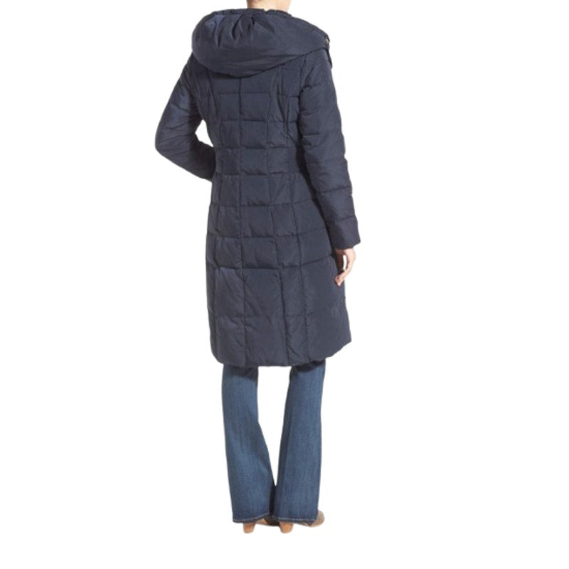 COLE HAAN Women’s Box Quilt Down Puffer Coat XS Navy Blue Hooded NWT