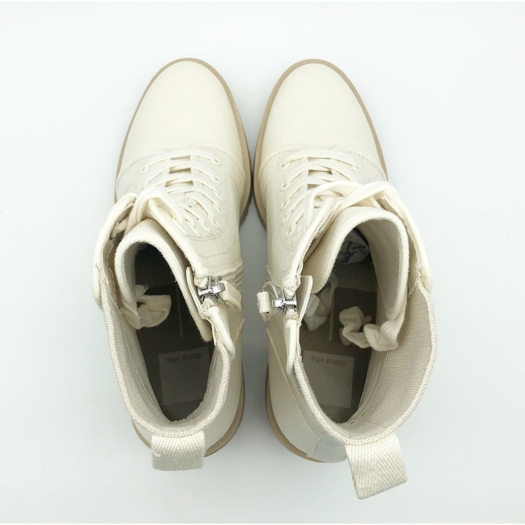 Dolce Vita Womens Combat Boots Size 7 Stacked Heel Off White Canvas NWOB