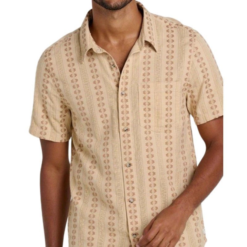 TOAD & CO Men's Treescape Short Sleeve Casual Shirt Large Tan Chai Geo Dobby NWT