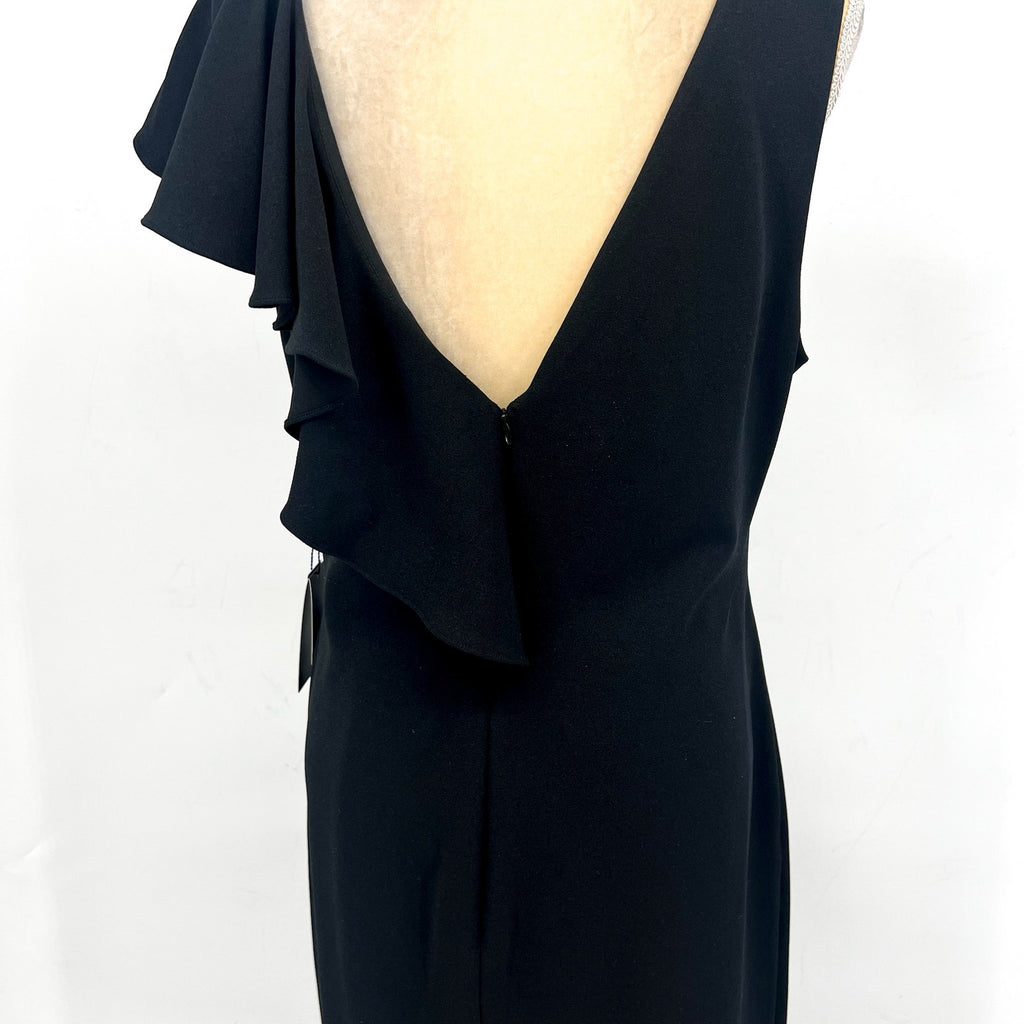 ADRIANA PAPELL Women's Waterfall Ruffle Crepe Dress Size 16 Black Cocktail NWT