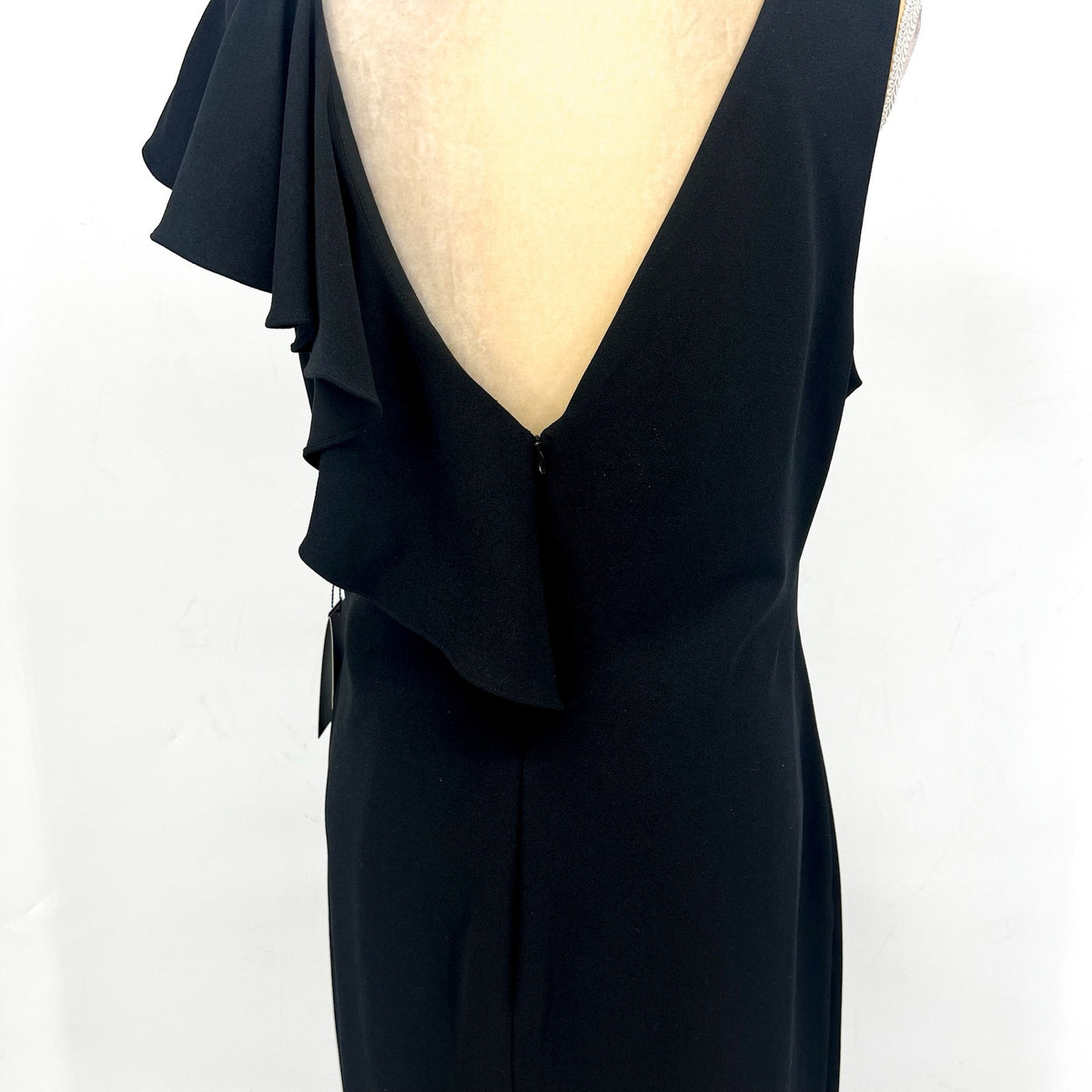 ADRIANA PAPELL Women's Waterfall Ruffle Crepe Dress Size 16 Black Cocktail NWT