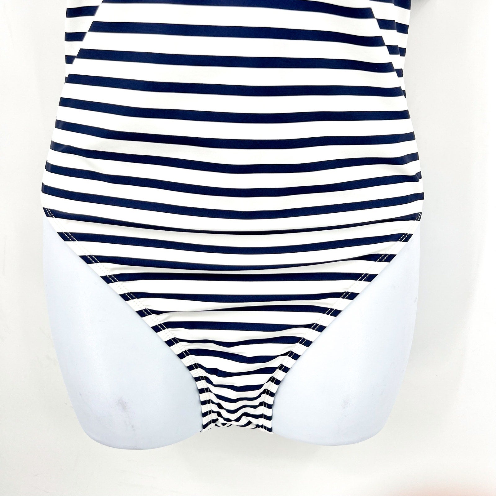 LAUREN RALPH LAUREN Luxe Stripe Laced Tank Swimsuit Size 12 Navy Blue White NWT