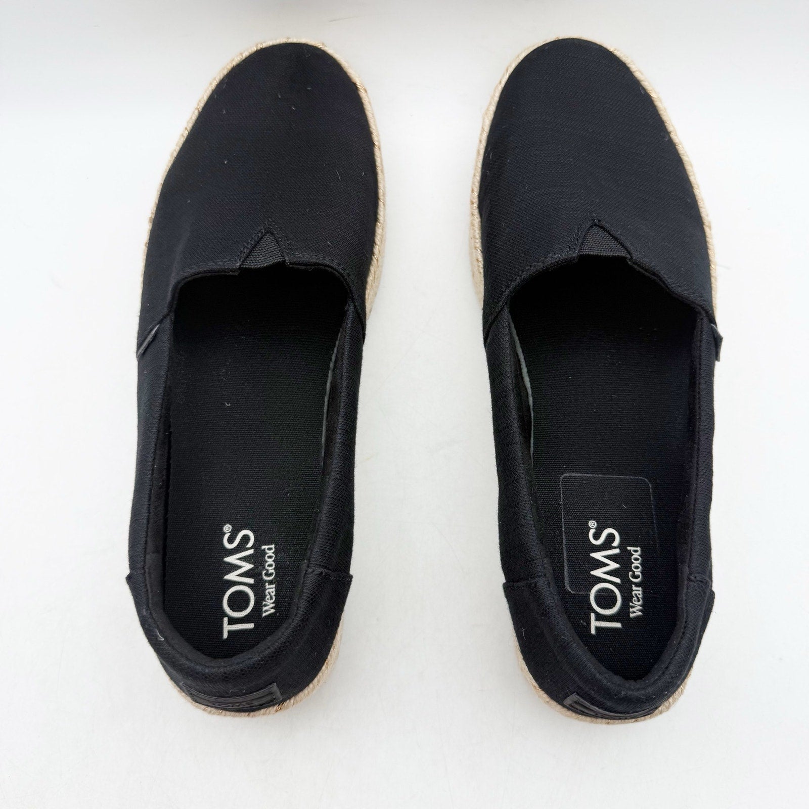 TOMS Womens Valencia Platform Slip On Shoes Size 10 Black Canvas Casual NWOB