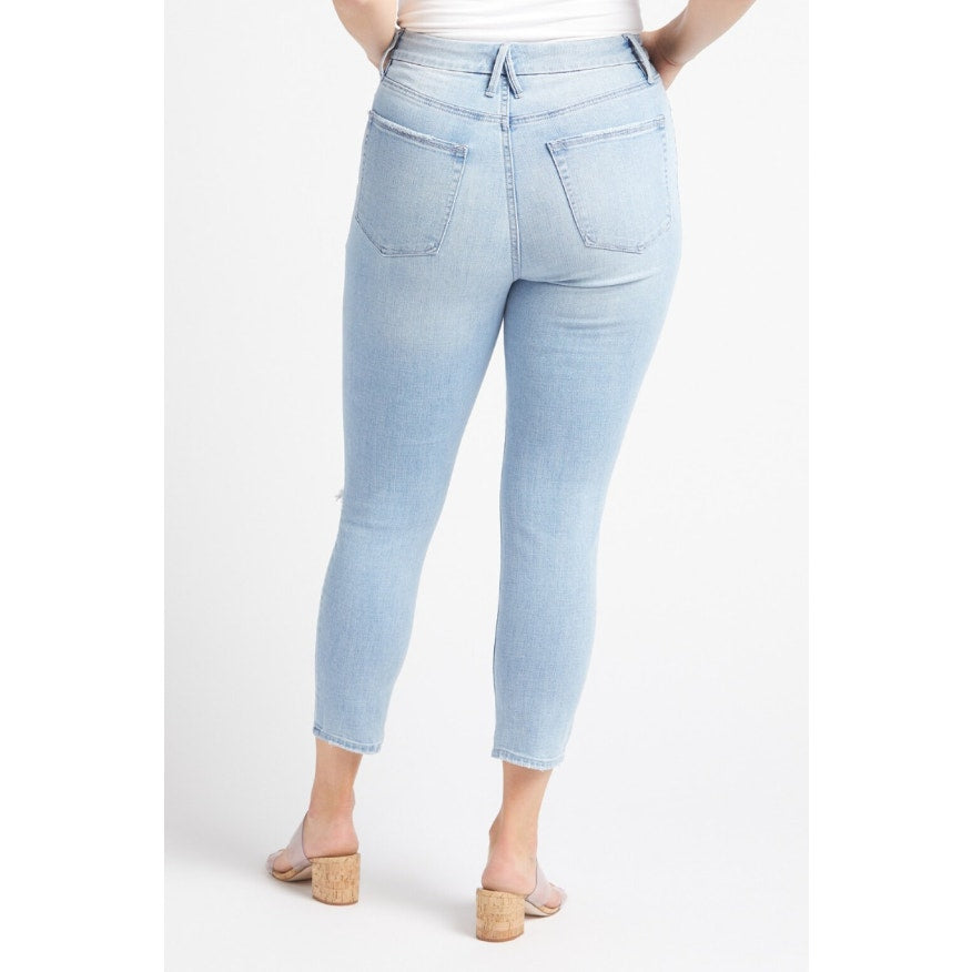 GOOD AMERICAN Good Waist Crop Skinny Jeans US 00 24 Light Blue Distressed NWT