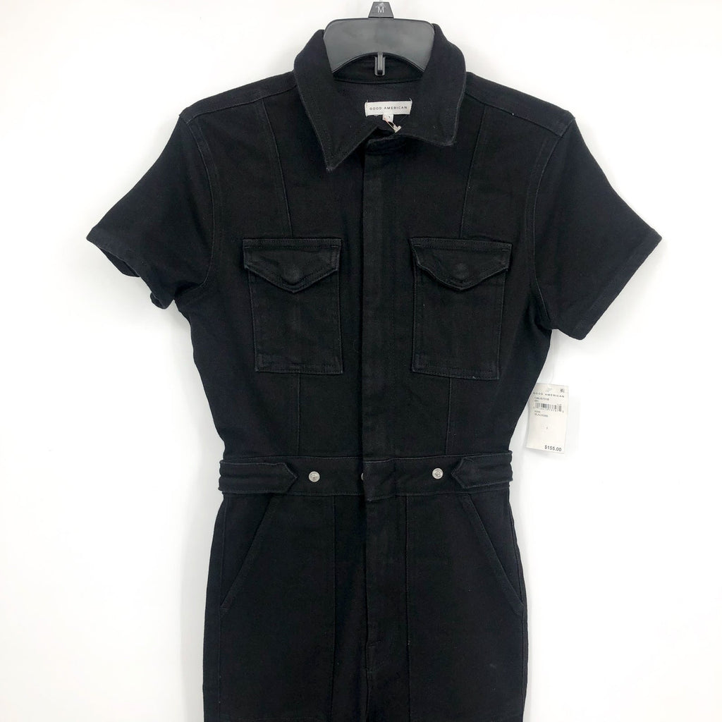 GOOD AMERICAN Women's Fit For Success Jumpsuit 1 Small Black Short Sleeve  NWT