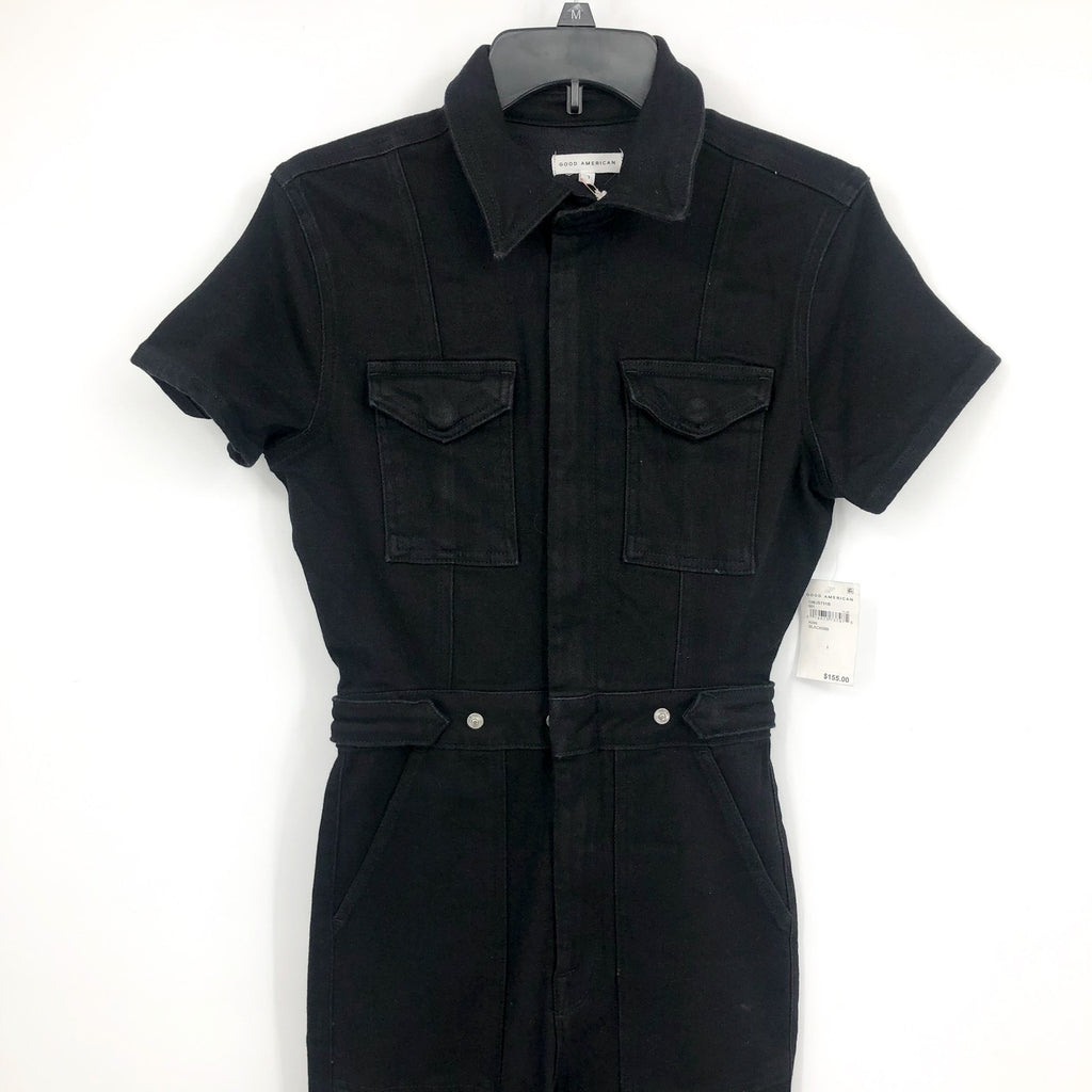 GOOD AMERICAN Women's Fit For Success Jumpsuit 1 Small Black Short Sleeve  NWT