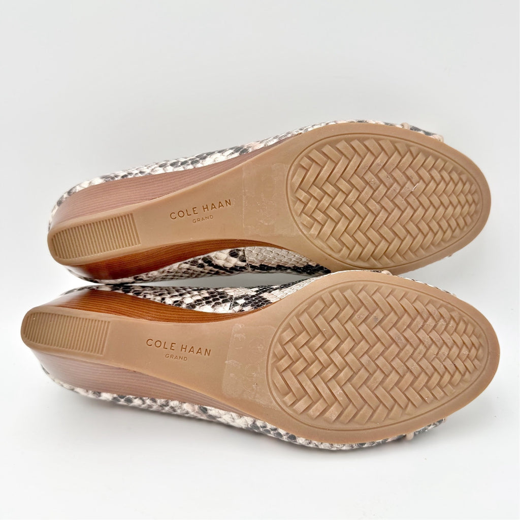 Cole Haan Womens Go-To Wedge Sandals Size 7 B Brown Snakeskin Leather NIB
