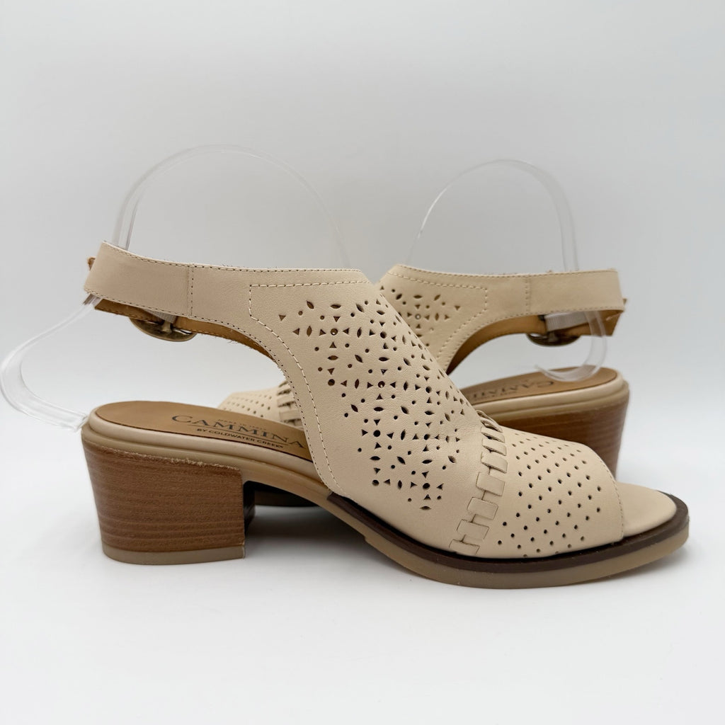 Cammina x Coldwater Creek Women Isabella Heeled Sandal US 8.5 Beige Leather NWOB
