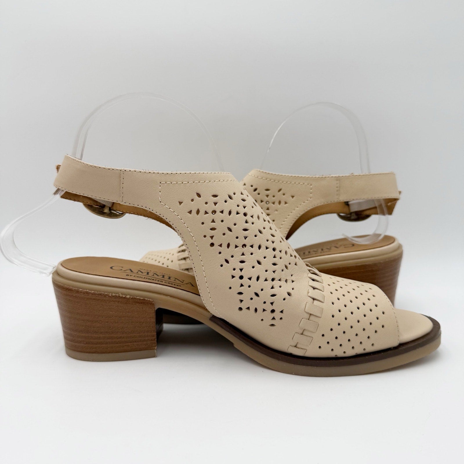 Cammina x Coldwater Creek Women Isabella Heeled Sandal US 8.5 Beige Leather NWOB