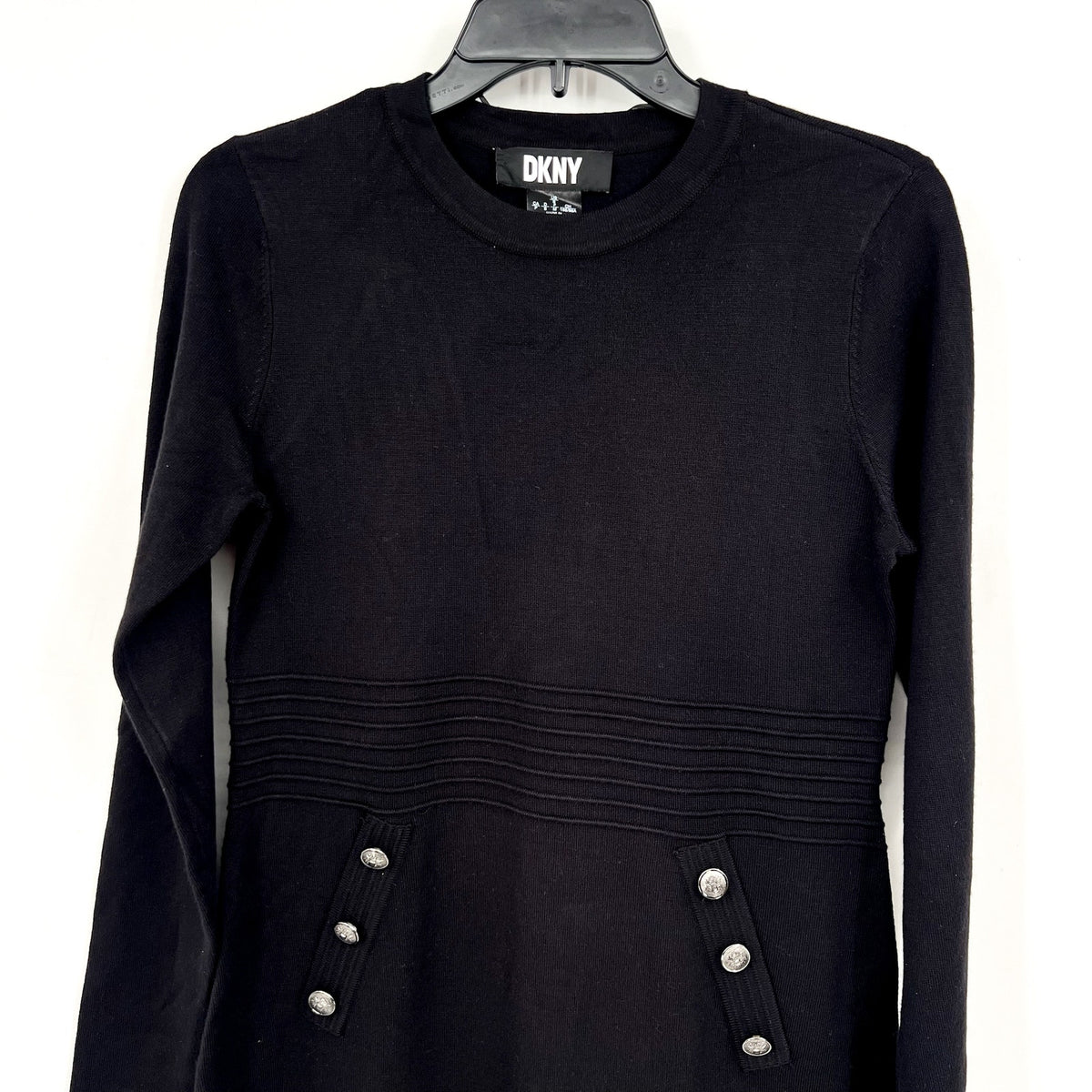 DKNY Women's Button-Trim Sweater Dress Small Black Long Sleeve NWT