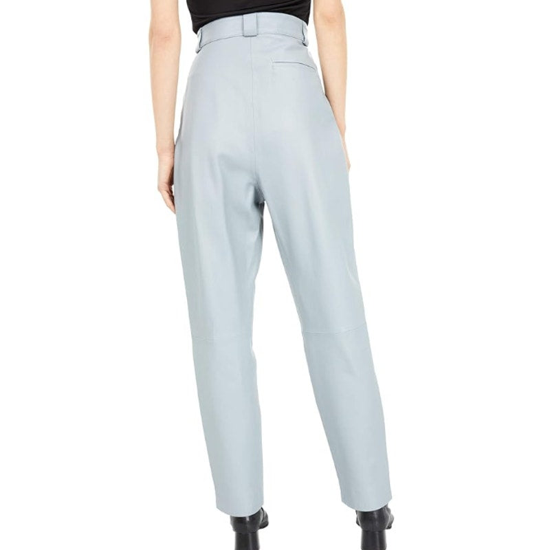 FAITH CONNEXION Women's Pleated Leather Pants FR 36 US 6 Light Green Blue NWOT